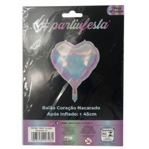 Balão Metal Coração 45Cm Nacarado