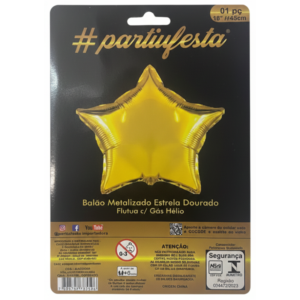 Balão Metal Estrela 45Cm Dourado