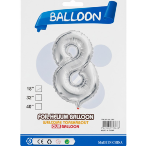Balão Metalizado Número "8" - Prata - Pequeno