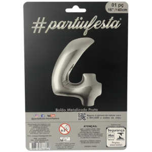 Balão Metalizado "P" Número "4" - Prata