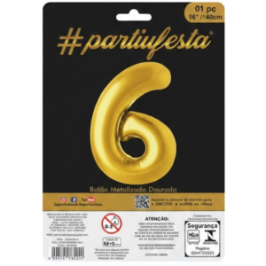Balão Metalizado "P" Número "6" - Dourado