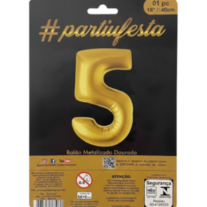 Balão Metalizado Número "5" - Dourado - Pequeno