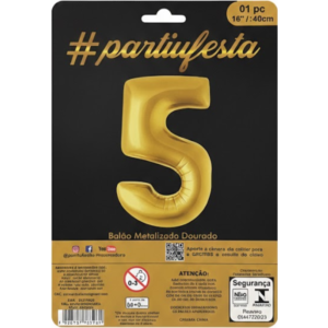 Balão Metalizado "P" Número "5" - Dourado
