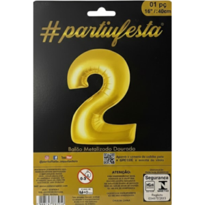 Balão Metalizado "P" Número "2" - Dourado