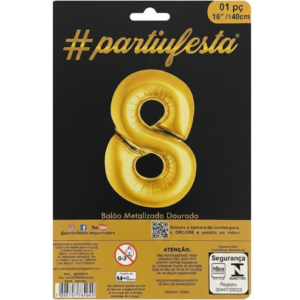 Balão Metalizado "P" Número "8" - Dourado