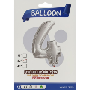 Balão Metalizado Número "4" - Prata - Grande