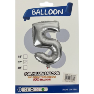 Balão Metalizado  Número "5" - Prata - Grande