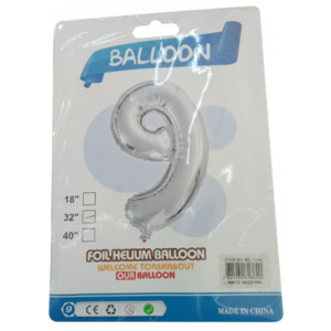 Balão Metalizado Número "9" - Prata - Grande