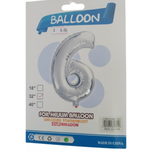 Balão Metalizado Número "6" - Prata - Grande