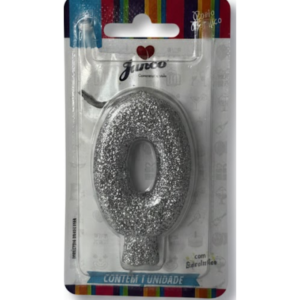 Vela de Aniversário Gliter Prata Nº "0"