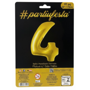 Balão Metalizado Número "4" - Dourado - Grande