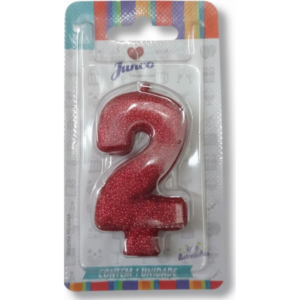 Vela de Aniversário Gliter Vermelho Nº "2"