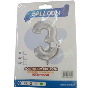 Balão Metalizado Número "3" - Prata - Grande