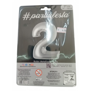 Balão Metalizado "P" Número "2" - Prata