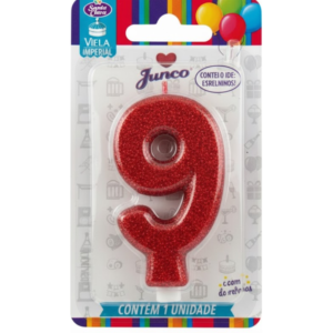 Vela de Aniversário Gliter Vermelho Nº "9"
