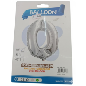 Balão Metalizado Número "0" - Prata - Pequeno