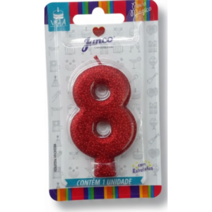 Vela de Aniversário Gliter Vermelho Nº "8"