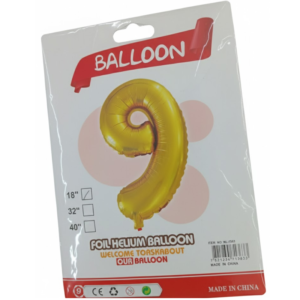 Balão Metalizado "P" Número "9" - Dourado