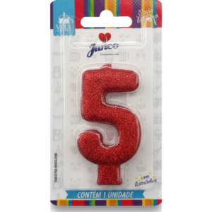 Vela de Aniversário Gliter Vermelho Nº "5"