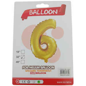 Balão Metalizado Número "6" - Dourado - Grande