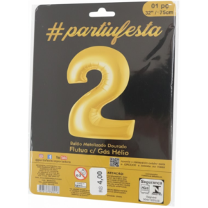 Balão Metalizado Número "2" - Dourado - Grande