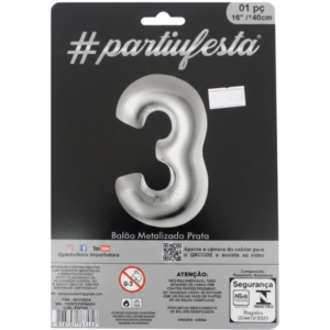 Balão Metalizado "P" Número "3" - Prata