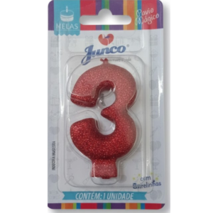Vela de Aniversário Gliter Vermelho Nº "3"