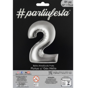 Balão Metalizado Número "2" - Prata - Grande