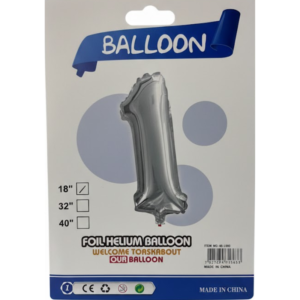 Balão Metalizado "P" Número "1" - Prata