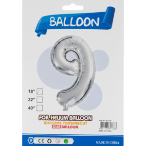 Balão Metalizado "P" Número "9" - Prata