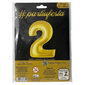Balão Metalizado Número "2" - Dourado - Pequeno