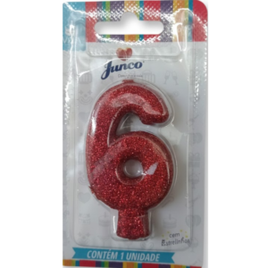 Vela de Aniversário Gliter Vermelho Nº "6"