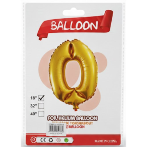 Balão Metalizado "P" Número "0" - Dourado