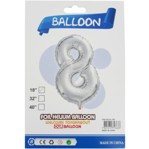 Balão Metalizado "P" Número "8" - Prata