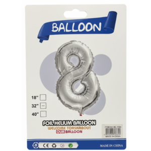 Balão Metalizado Número "8" - Prata - Grande