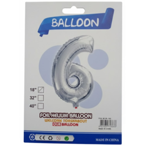 Balão Metalizado "P" Número "6" - Prata