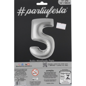 Balão Metalizado "P" Número "5" - Prata