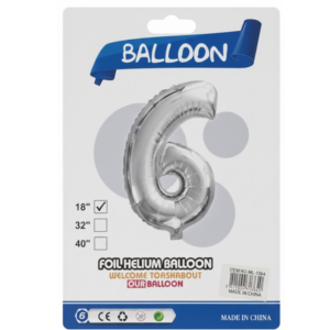 Balão Metalizado Número "6" - Prata - Pequeno