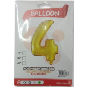 Balão Metalizado "P" Número "4" - Dourado