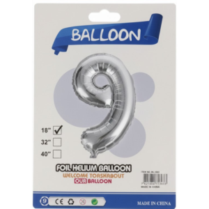 Balão Metalizado Número "9" - Prata - Pequeno